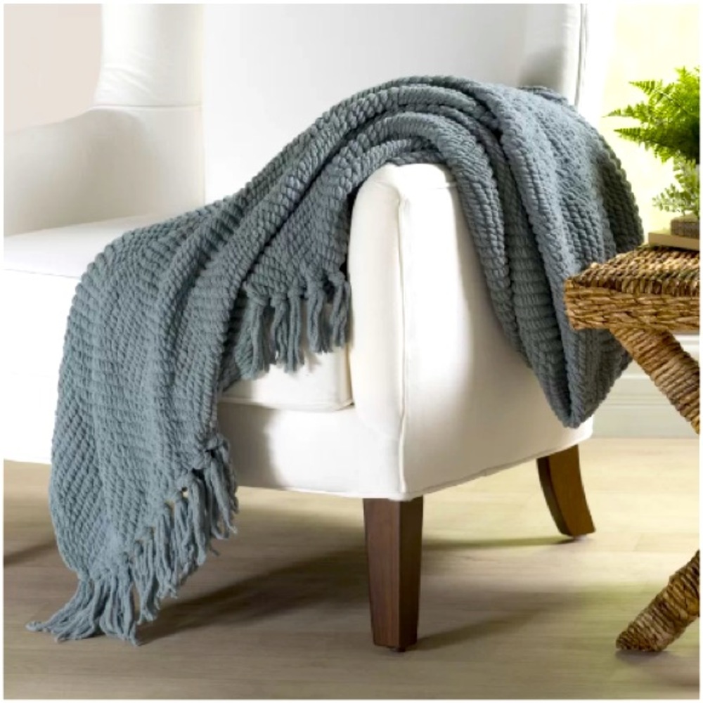 GREY CHARCOAL Cozy Knit Throw‎ Blanket Home Decor with Fringe